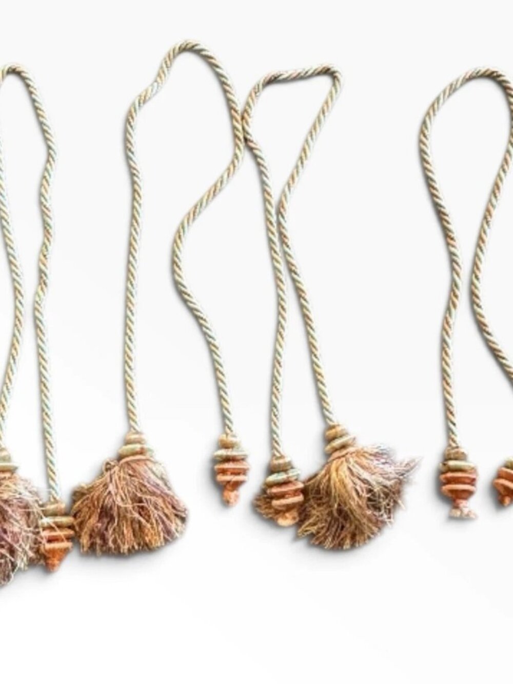 Vintage Tassel Curtain Tiebacks Set of 4 Wood Bead Drapery Tie Backs